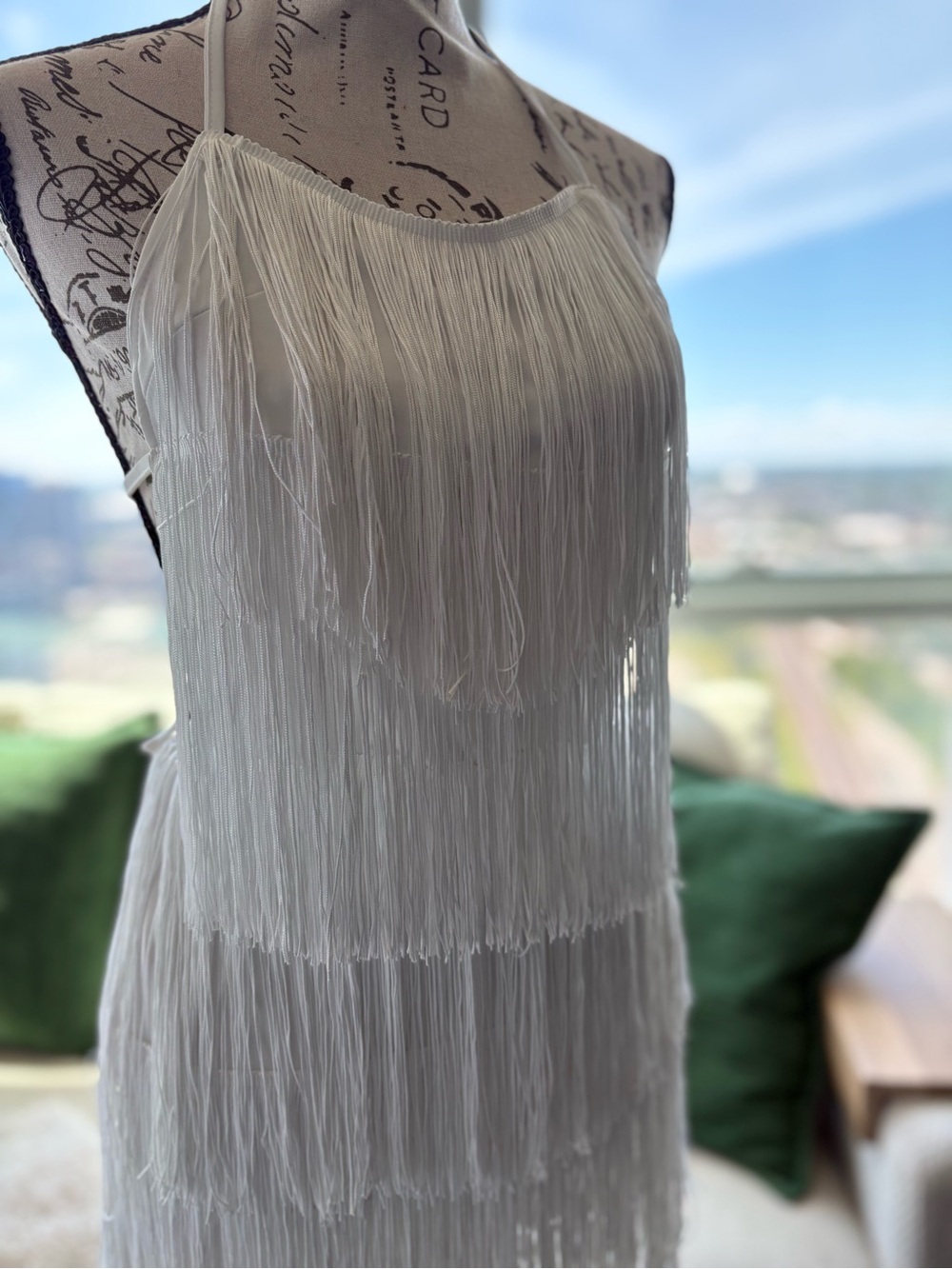 White Fringe Spaghetti Strap Party Dress